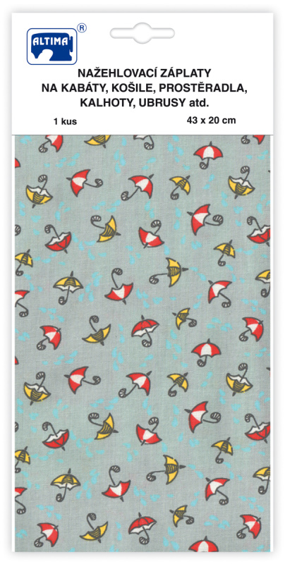 Nažehlovací záplaty s potiskem velké - deštníky na šedém podkladu - visačka